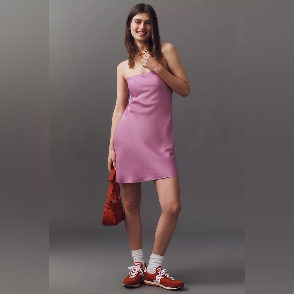 NWT! Anthropologie Raspberry Satin Tilda Mini Slip Dress - Size XL 🧱